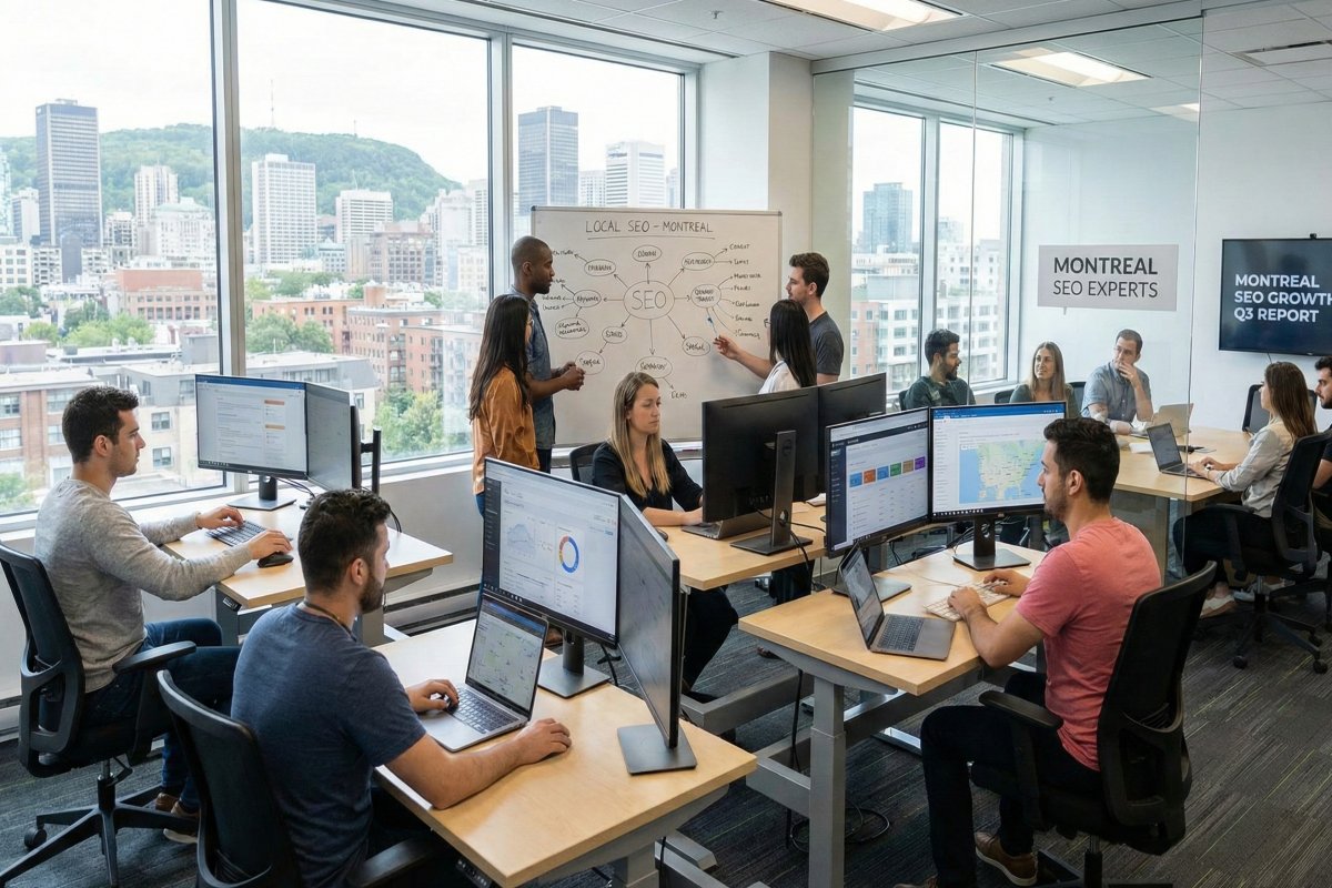 Experts SEO à Montréal planifiant une stratégie et analysant les performances
