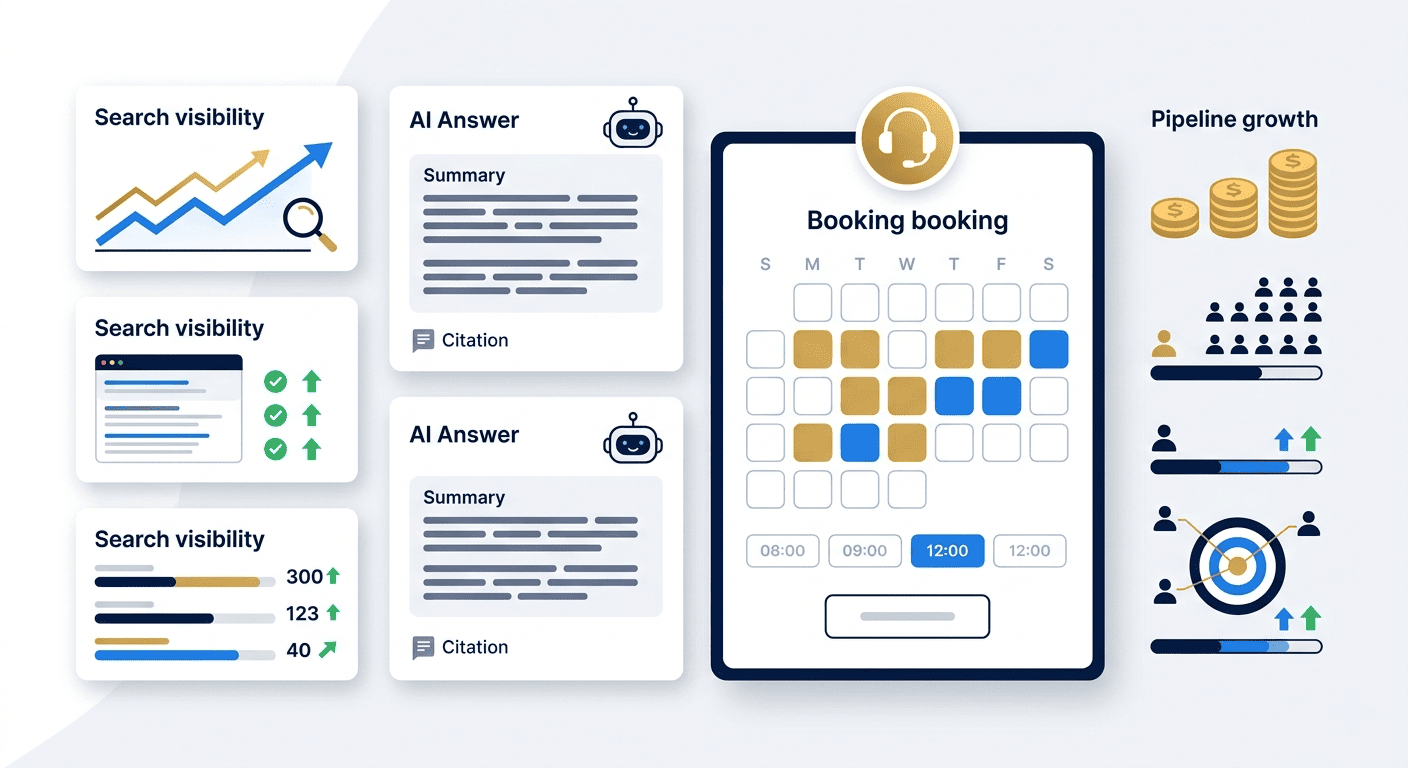 B2B SEO strategy call booking and search visibility dashboard