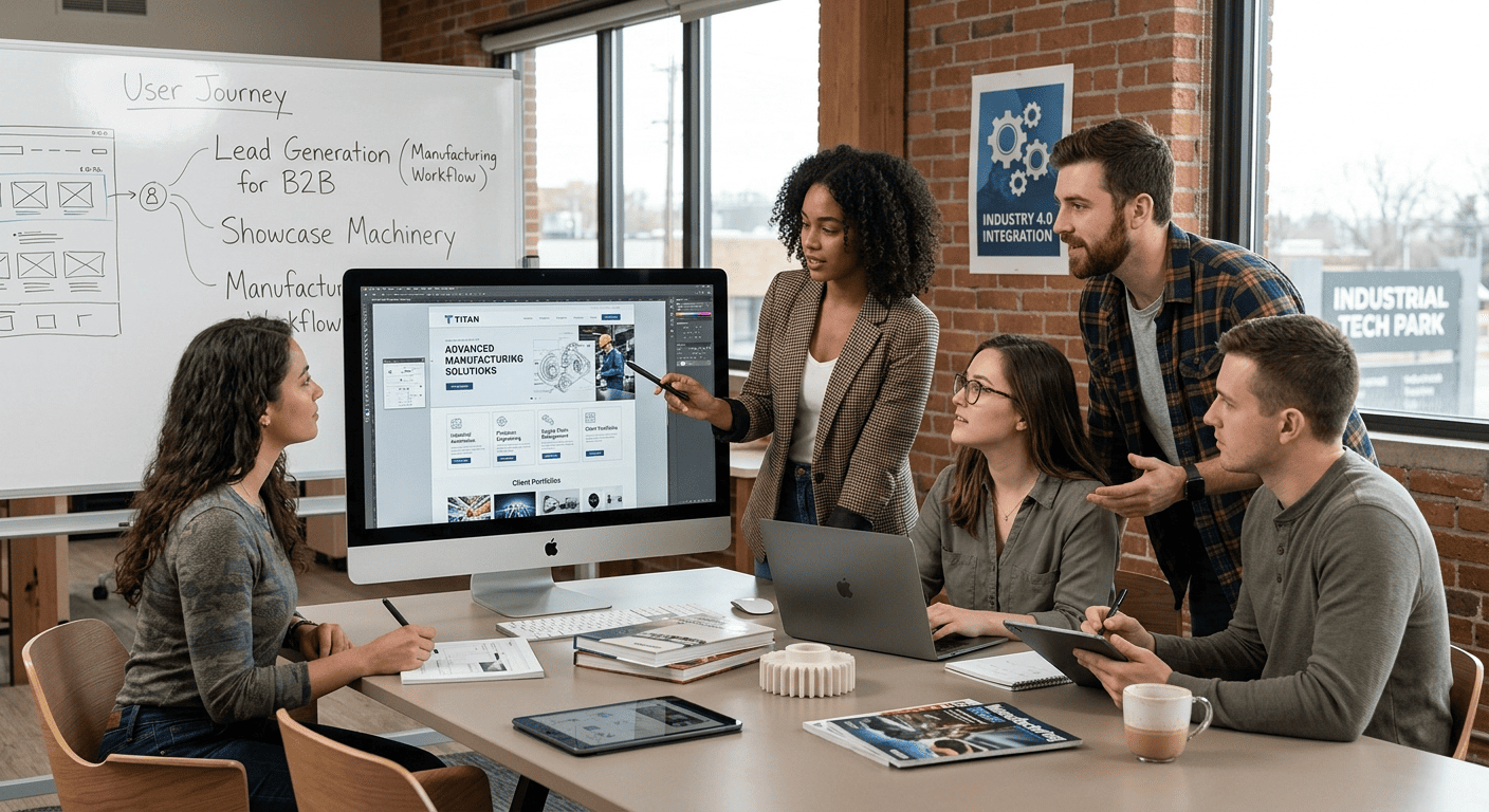 Web designer building a website for a manufacturing company