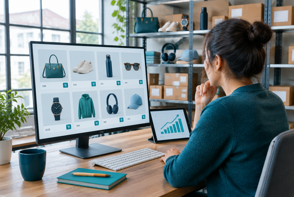 Google Shopping and Performance Max management for a Quebec online store, product ad grid on screen