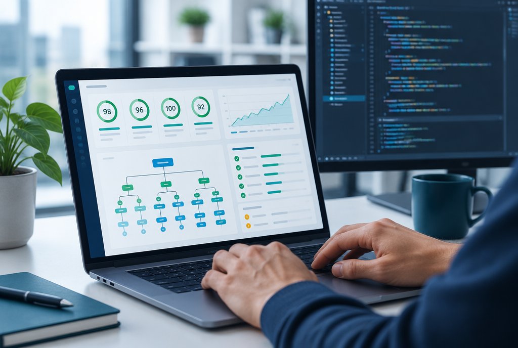 Schema markup and site structure for AI search, structured data on a developer's screen